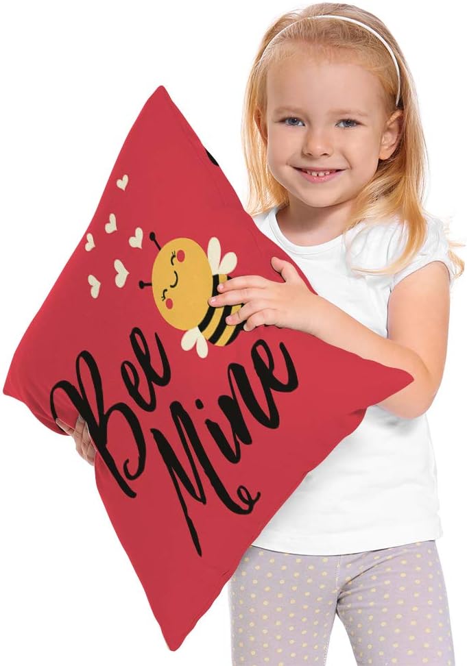 Moslion Love Bee Pillow Cover Cute Cartoon Animal with Quote Bee Mine Heart for Valentine's Day Throw Pillow Cover 18x18 Inch Cotton Linen Decorative Square Cushion for Sofa Bed Red - Image 4